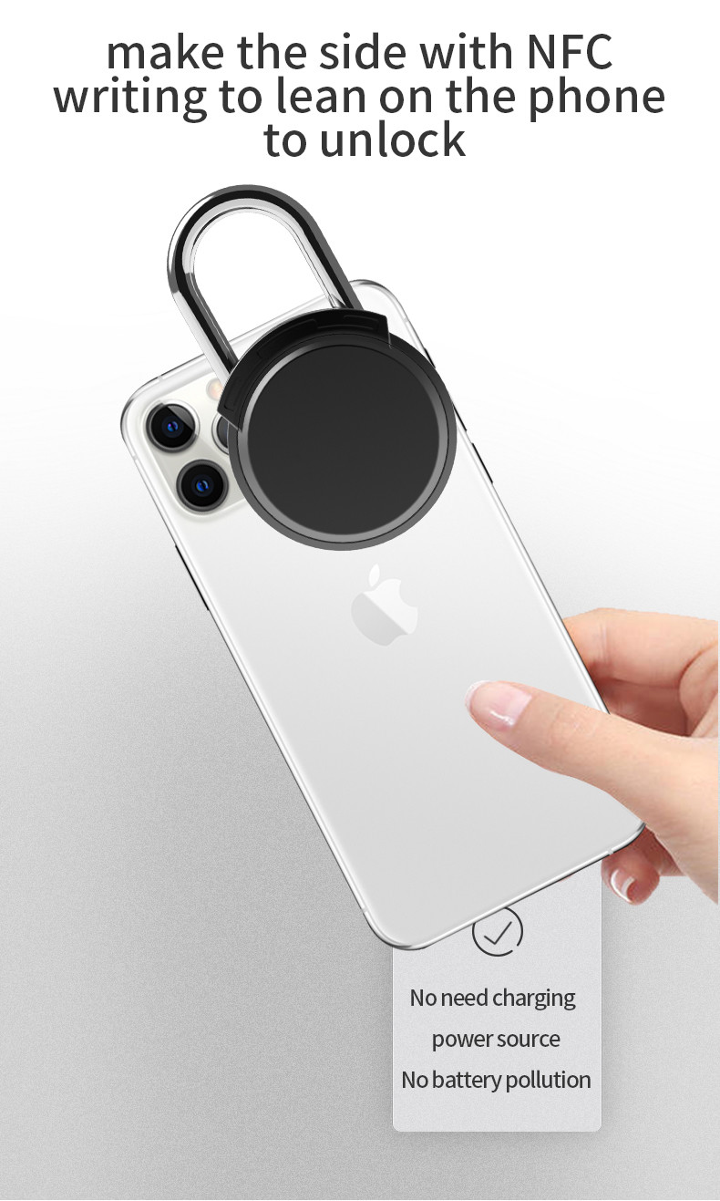 Black Keyless USB Rechargeable Door Lock NFC Smart Padlock Quick Unlock Zinc alloy Metal Self Developing Chip