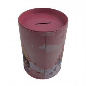 China Round Small Tin Gift Box Money Saving Tins With Coin Slot On Lid wholesale