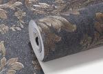 Removable Victorian Damask Wallpaper Embossed Black and Golden Pattern , 0.53