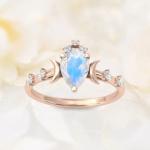 Natural Moonstone Gemstones 925 Silver Anniversary Jewelry Rings Genuine Pear