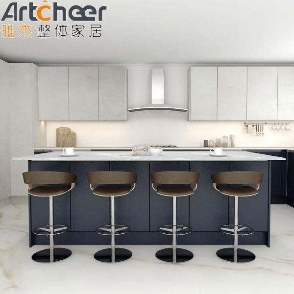 Grey and Blue Color Customized Kitchen Cabinet in L Shape Design for Modern