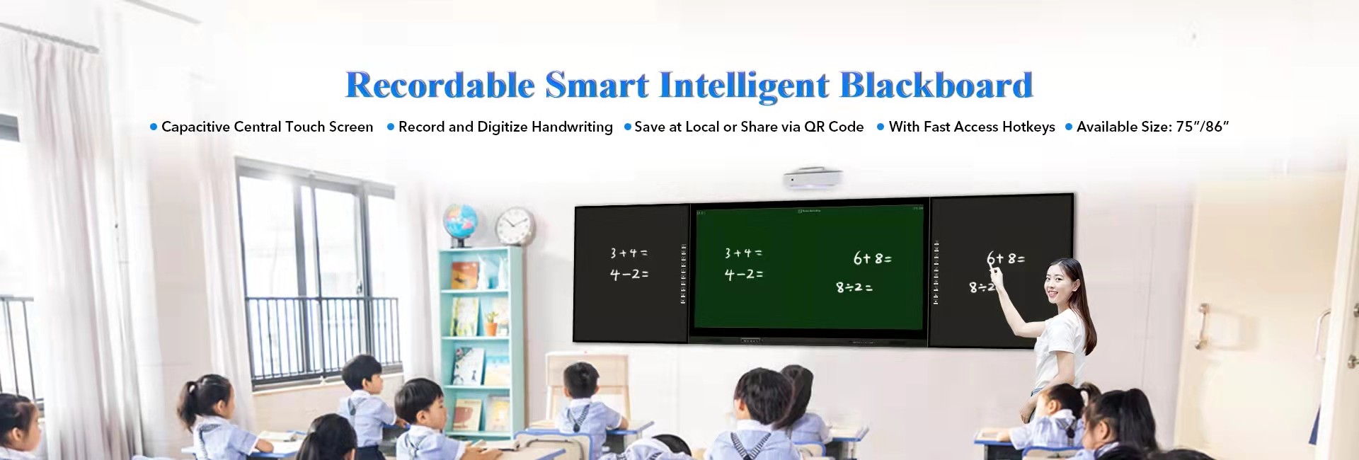 75 Inches Interact Whiteboard & Blackboard Dual System Chalk Writing&Computer Operation For Meeting Teaching & Training