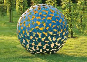 China Large Luminous Sphere Painted Metal Sculpture For Garden Decoration 100cm Dia wholesale