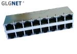 90° Angle Shielding Stacked RJ45 Connectors 2 x 8 Ports Side Entry