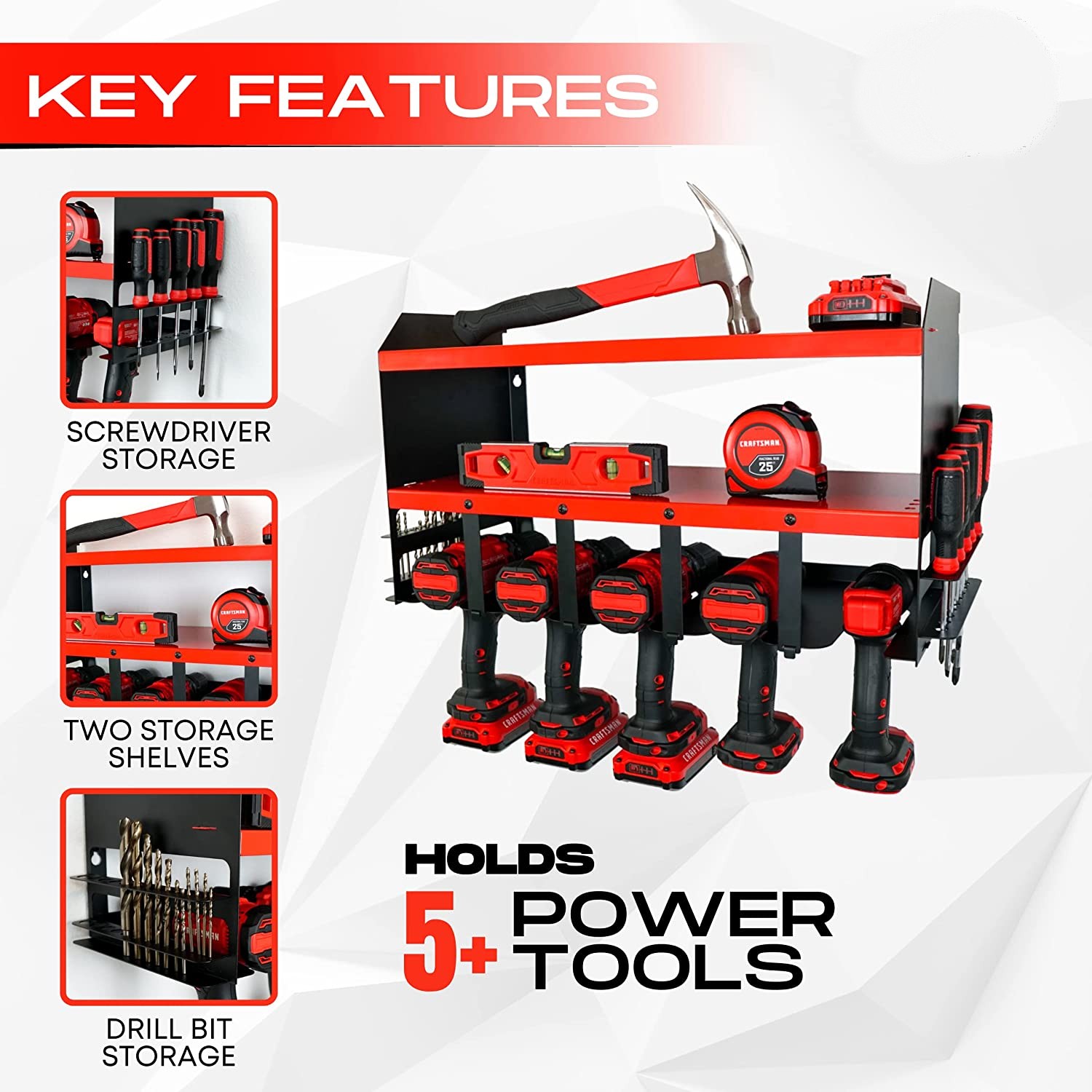 Organize Your Workshop with Power Tool Organizer 5 Drill Holder Wall Mount Tool Shelf