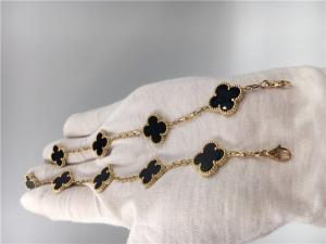 China Vintage Van Cleef Flower Bracelet With 5 Motifs Onyx , 18k Gold Charm Bracelet wholesale