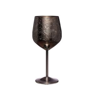 China Etching Design Stainless Steel 18/8 Wine Glass Black Steampunk Style Goblet wholesale