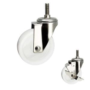 China 100mm Stainless Steel Casters White Nylon Threaded Stem Swivel 242lbs Load wholesale