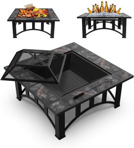 China Outside Table Square Patio Outdoor Barbecue Fire Pit With Ceramic Tile wholesale