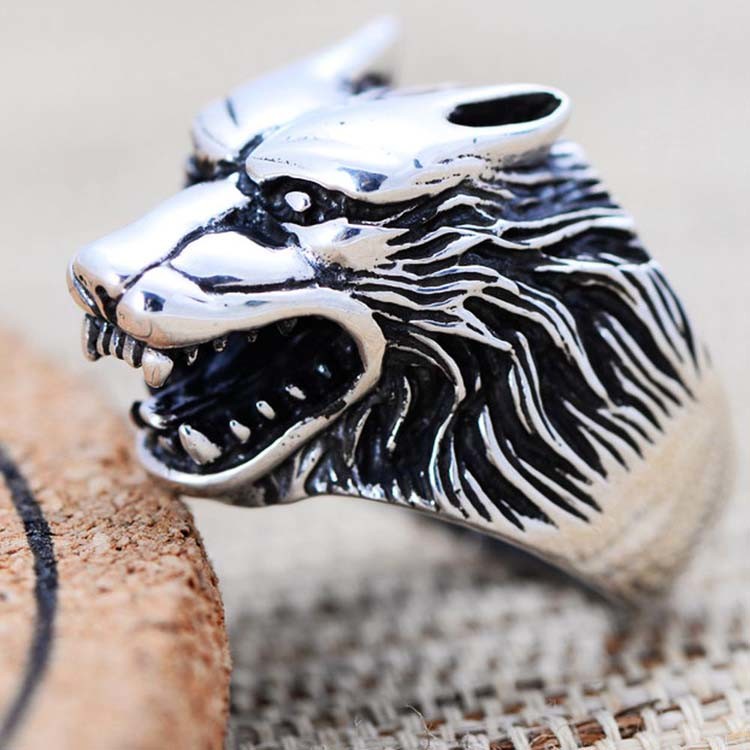 Men's Thailand Sterling Silver Vintage Wolf 925 Silver Ring (R6030807)