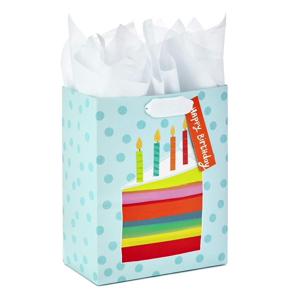 Customized Logo CMYK 4 Color Offset Printing Blue Paper Bag for Kids Birthday Souvenir