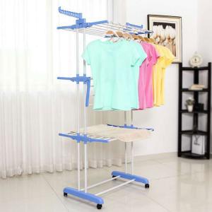 China Balcony 3 Tier Folding Clothes Hanger Rack Stainless Steel Multifunctional on sale