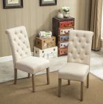 Solid Wood Tufted Fabric Dining Room Chairs Linen Fabric Wooden With Sponge Seat