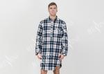 Mens Woven Cotton Brushed Twill Yarn Dyed Long Sleeve Nightshirt Button Placket