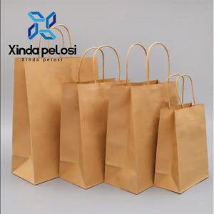 China Brown Kraft Paper Bag With Handle Food Packing Bag Biodegradable Machines Making on sale