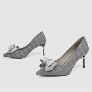China ZM035 9871-2 Plaid New Pointed Bowknot Diamond Ladies High-Heeled Shoes wholesale