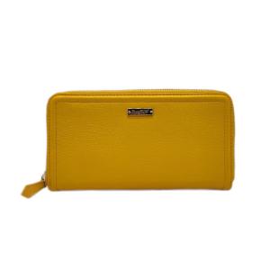 China Yellow Slim Genuine Leather Wallet Lychee Pattern Long Purses For Women WA04 wholesale
