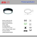 Surface mounted good price 18W Round black LED panel light fixture for hotel led