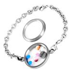 Stainless Steel Glass Round Floating Charm Living Lockets Chain Bracelet GLB014