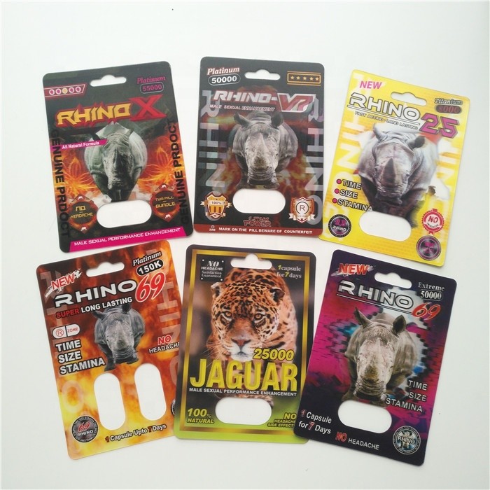Display box for rhino pills Male Enhancers sexual performance Rhino Shape Capsule paper card