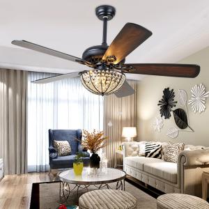 China 52 inch Retro Ceiling Fan Lamp with Light 110v Remote Control 5 Light ceiling fan crystal chandelier(WH-CLL-26) wholesale