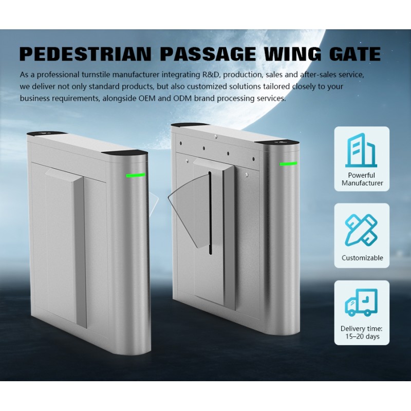 HCW CW592 Intelligent Pedestrian Wing Gate Turnstile for Access Control