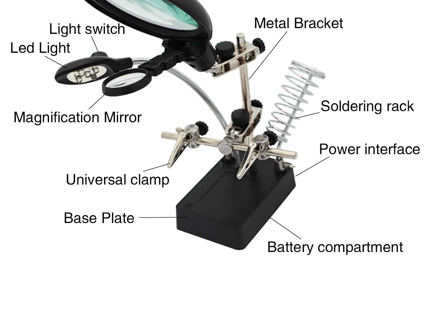 TOKTOS Magnifying Glass For Workbench With LED Light 3.5X-12X Lens Auxiliary Clip