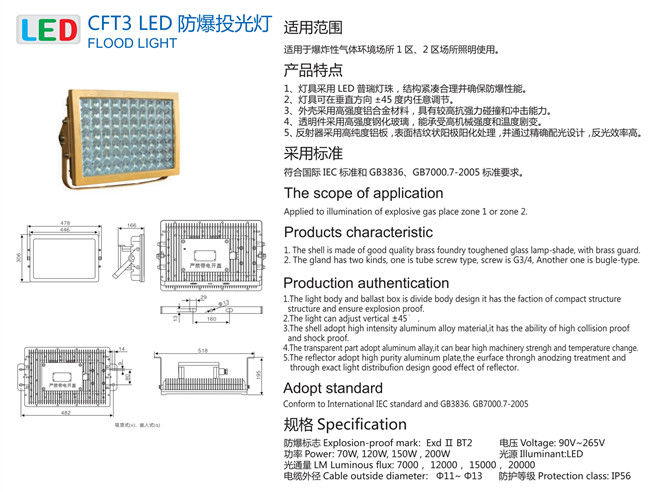 265V 200w Luminous Flux 10000LM CFT3 Explosion Proof Flood Light