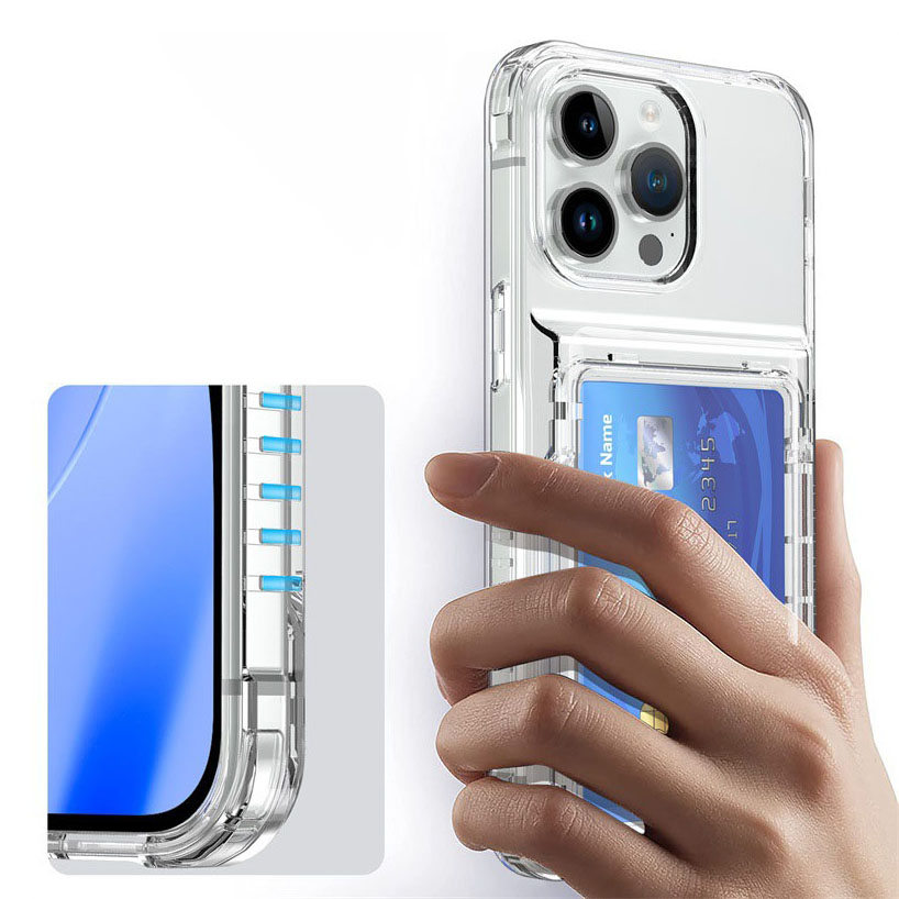 100% Test Clear Shockproof TPU PC Card Slot Back Cover for iPhone 15 14 13 Pro Max
