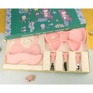 China Multi Colored Silicone Microwave Safe Toddler Plates With Bow Knot Girl Feeding Set wholesale