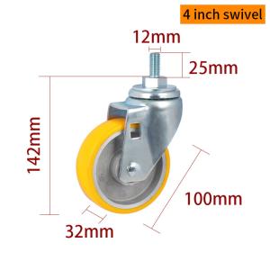 China EDL Medium Duty 4inch 150kg Yellow TPU Threaded Caster by Swivel and Brake type 504S-86A wholesale