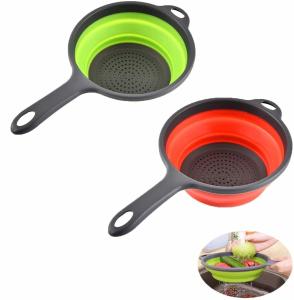 China Washable Pasta Silicone Collapsible Colander Strainer Silicone Kitchen Utensil Space-Saver Folding Strainer Colander wholesale