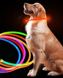 China Rechargeable Led Leather Dog Collars Light Up Flashing Dog Collar on sale