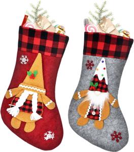 China 2 Pcs Christmas Stockings New Set, 3D Gnomes Soft Classic Red and Grey Fireplace Hanging for Holiday Xmas Party Decor wholesale
