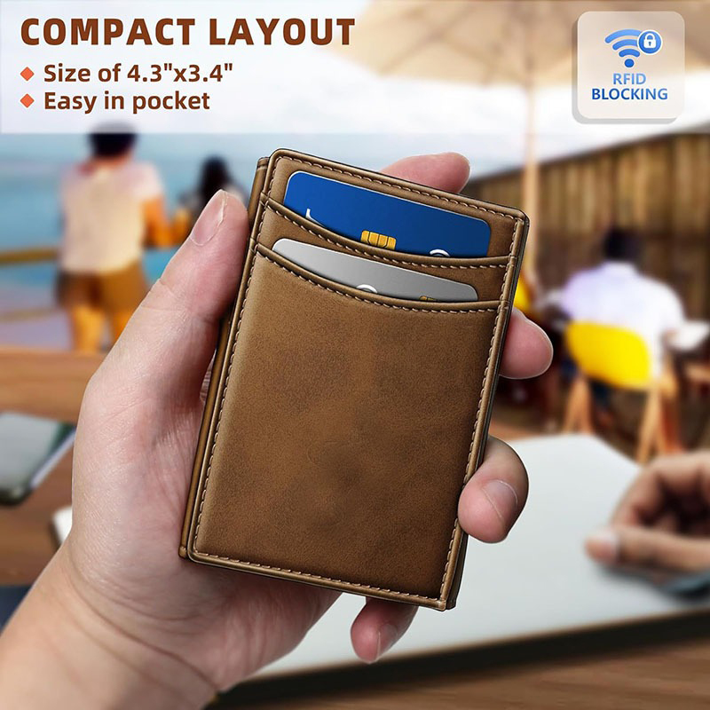 Men's Business Card Holder in Genuine Leather with Anti-Theft RFID and Multi-Card Slots