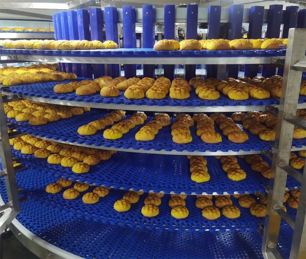 Customized Spiral Cooling Tower Conveyor For Toast Bread Pizza Food