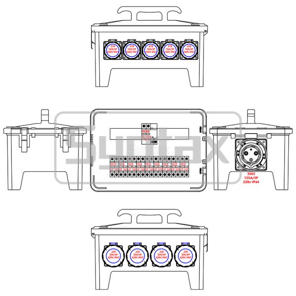 Syntax MP36 IP67 Waterproof Compact Power Distribution Box 125A 1 Phase with Handle for Industrial Use