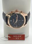 Three-Eyed Six-Needle Quartz Black Leather Wristwatch With Luminous Hands