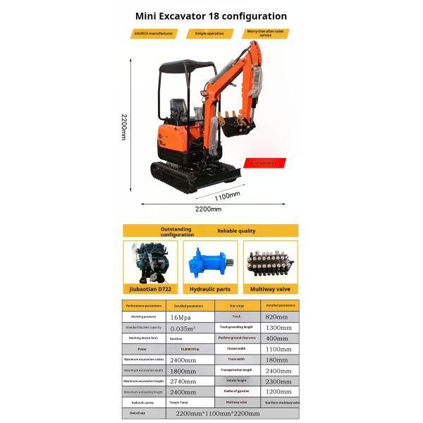 Kubota Engine Crawler Mini Excavator Hydraulic Transmission Digging Depth 2350mm