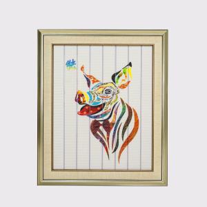 China Chinese Zodiac Framed Art Twelve Animals Pig Home Decor Ribbon Painting Decorative Wall Hangings Ready to Hang wholesale