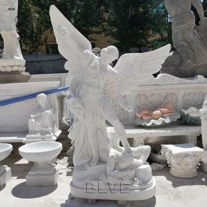 China BLVE White Marble Stone Carving Religious Angel Saint Michae Sculpture Life Size St. Michael The Archangel Statue wholesale