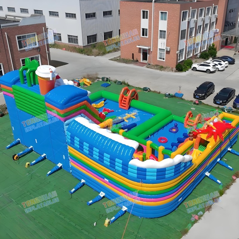 Land Inflatable Water Park Custom Giant Inflatable Playground With Colorful Slide Pool Interactive Features Kids Activity Layout Event Rental Project