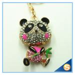 Customized Printing Cute Panda Shape Metal Crystal Key Chain For Wedding