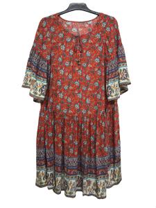 China Exotic Beach Printed Ladies Plus Size Dresses With Flare Cuff For Summer wholesale