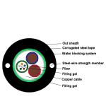Hybrid 24 Core GYXTW Fiber Optic Cable With Two Copper Power Wires