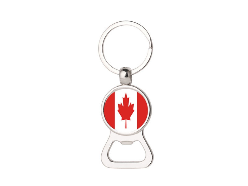 Custom personalized national holiday promotion printed Canada country flag logo bottle opener key ring,