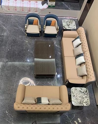 High End Hotel Lobby Furniture Genuine Leather Stainless Steel Armrest Single Lounge Chair