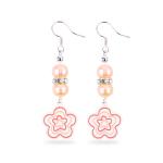 8mm Beads Pink Freshwater Pearls Dangle Hook Earrings Flower Charm