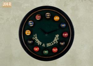 China Dark Green Wooden Wall Plaques Fun Billiards Wall Clock wholesale