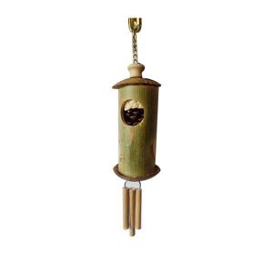 China natural wooden bird toys bamboo tube with coconut shell and wind chime for parrot on sale